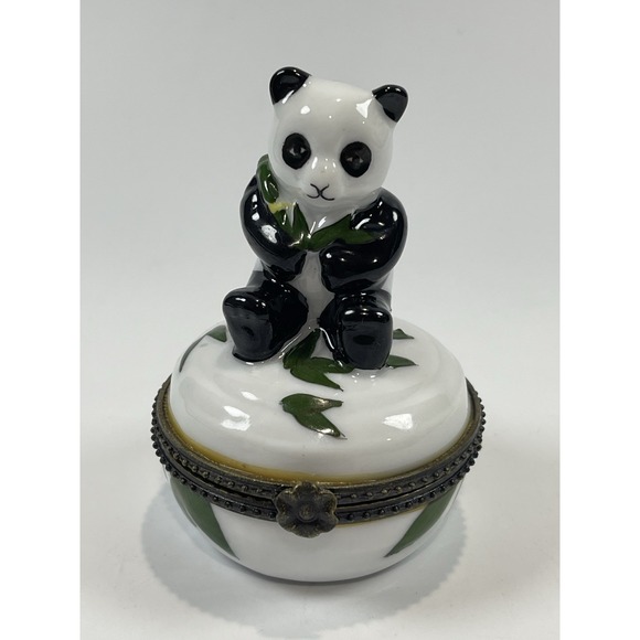 The Unbranded Brand Other - Panda Bear Trinket Box Porcelain Hinged Hand Painted